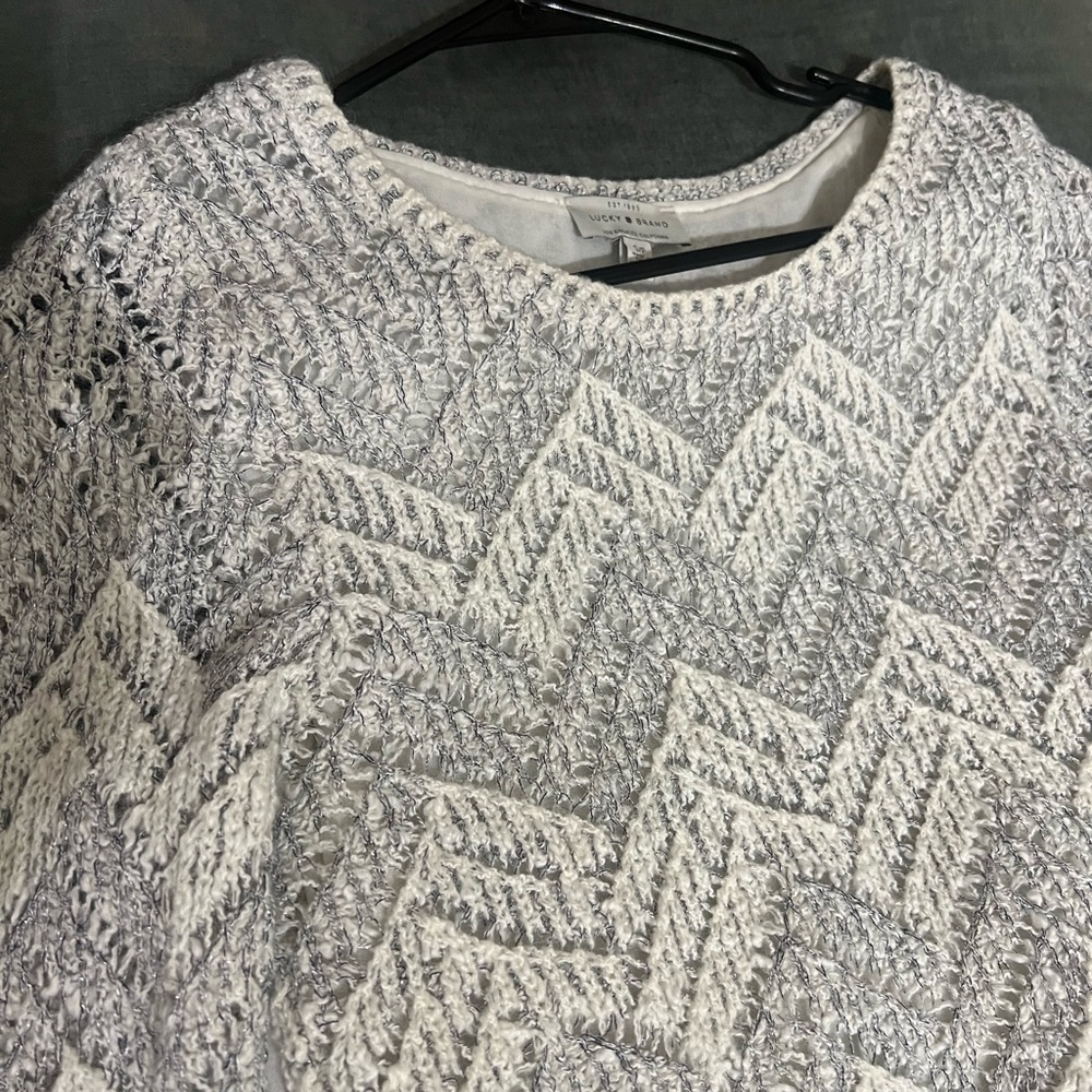 Metallic Thread Silver and White Chevron Sweater from Lucky Brand - Picture 8 of 11